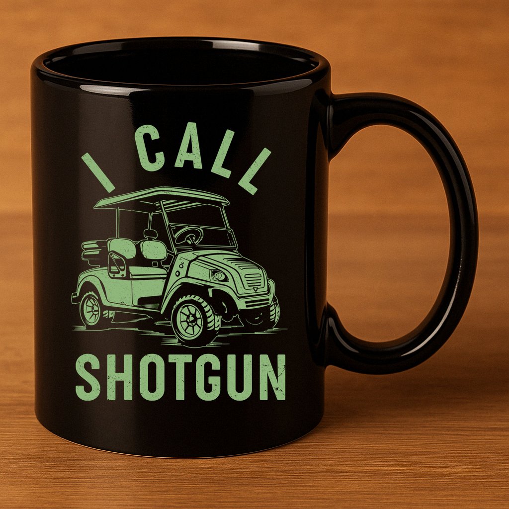 Funny Golfing I Call Shotgun Golf Cart 11oz C Handle Ceramic Mug