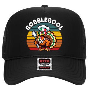 Funny Gobblegool Italian Gobble Turkey Day Fall Thanksgiving Long Sleeve High Crown Mesh Back Trucker Hat