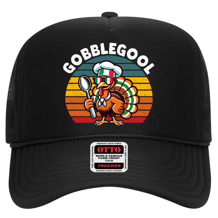 Funny Gobblegool Italian Gobble Turkey Day Fall Thanksgiving Long Sleeve High Crown Mesh Back Trucker Hat