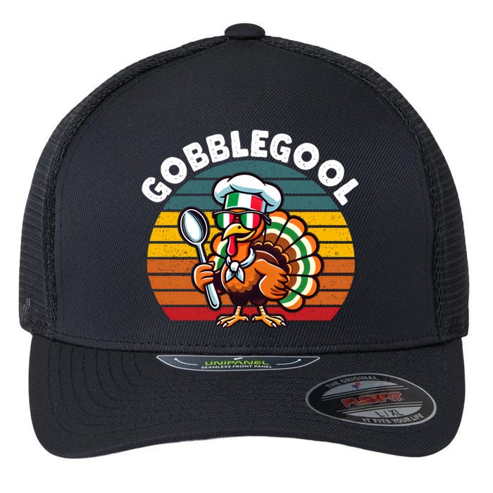 Funny Gobblegool Italian Gobble Turkey Day Fall Thanksgiving Long Sleeve Flexfit Unipanel Trucker Cap