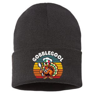 Funny Gobblegool Italian Gobble Turkey Day Fall Thanksgiving Long Sleeve Sustainable Knit Beanie