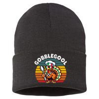 Funny Gobblegool Italian Gobble Turkey Day Fall Thanksgiving Long Sleeve Sustainable Knit Beanie