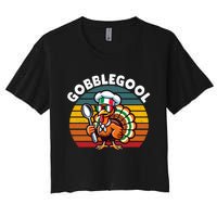 Funny Gobblegool Italian Gobble Turkey Day Fall Thanksgiving Long Sleeve Women's Crop Top Tee