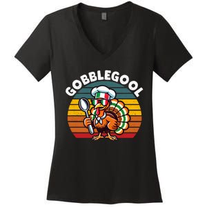 Funny Gobblegool Italian Gobble Turkey Day Fall Thanksgiving Long Sleeve Women's V-Neck T-Shirt