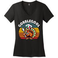 Funny Gobblegool Italian Gobble Turkey Day Fall Thanksgiving Long Sleeve Women's V-Neck T-Shirt