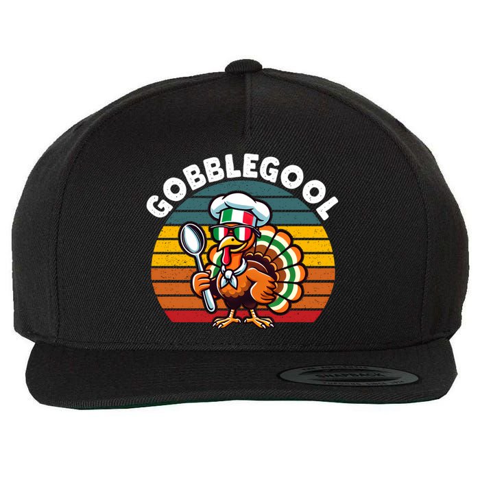 Funny Gobblegool Italian Gobble Turkey Day Fall Thanksgiving Long Sleeve Wool Snapback Cap