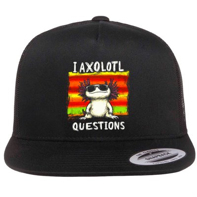 Funny Graphic I Axolotl Questions Flat Bill Trucker Hat