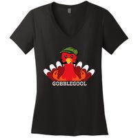 Funny Gobblegool Italian Gobble Turkey Day Fall Thanksgiving Women's V-Neck T-Shirt