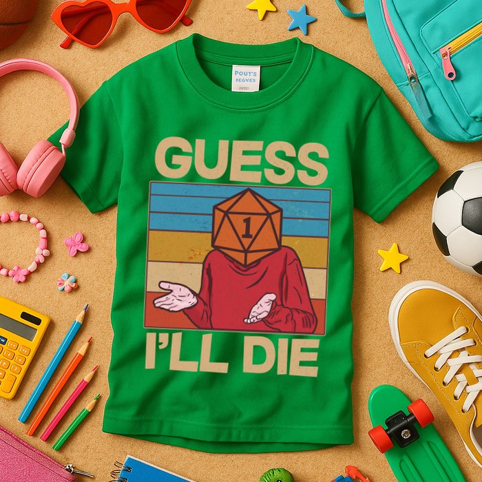 Funny Guess I'll Die Meme DnD Dice Dungeon And Dragons Fan Kids T-Shirt