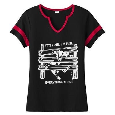 Funny Goat It's Fine I'm Fine Everything Is Fine Ladies Halftime Notch Neck Tee