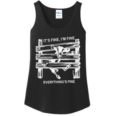 Funny Goat It's Fine I'm Fine Everything Is Fine Ladies Essential Tank