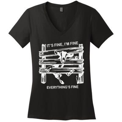 Funny Goat It's Fine I'm Fine Everything Is Fine Women's V-Neck T-Shirt