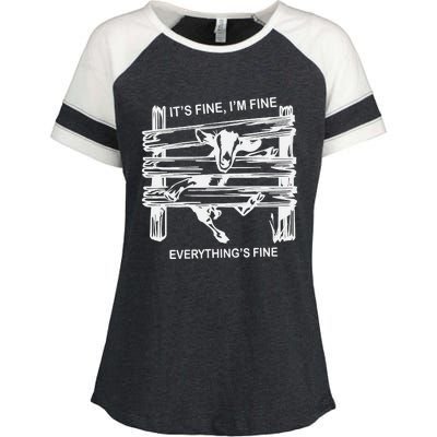 Funny Goat It's Fine I'm Fine Everything Is Fine Enza Ladies Jersey Colorblock Tee