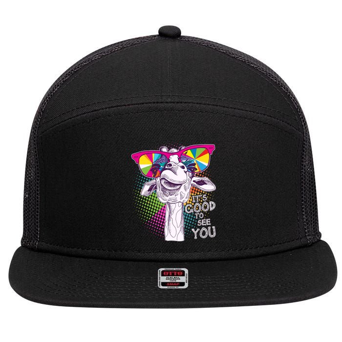Funny Giraffe It's Good To See You 7 Panel Mesh Trucker Snapback Hat