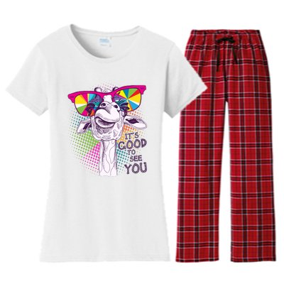 Funny Giraffe It's Good To See You Women's Flannel Pajama Set