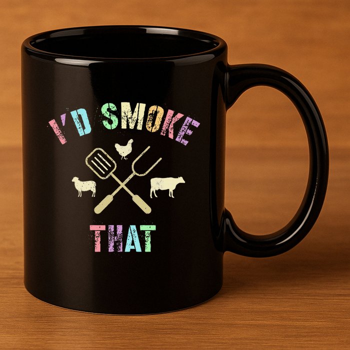 Funny Grilling ID Smoke That Grills Chef Pit Meat Gangster 11oz C Handle Ceramic Mug