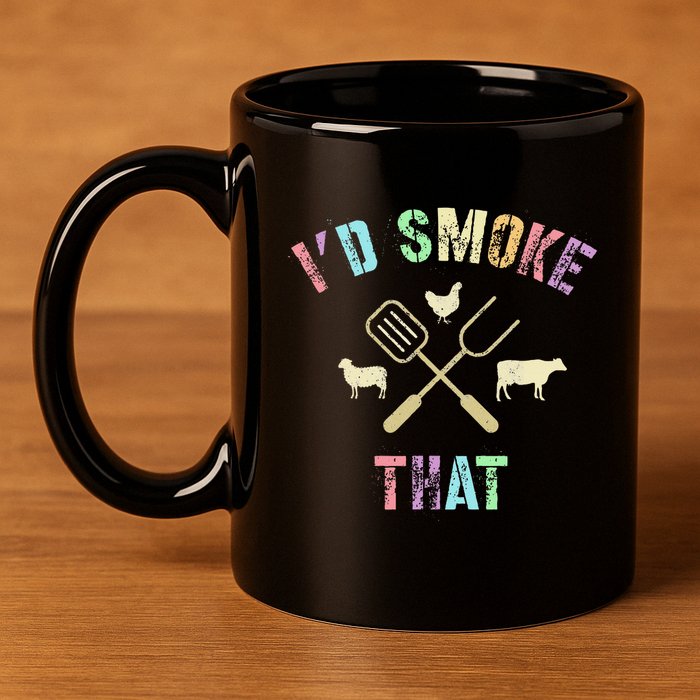 Funny Grilling ID Smoke That Grills Chef Pit Meat Gangster 11oz C Handle Ceramic Mug