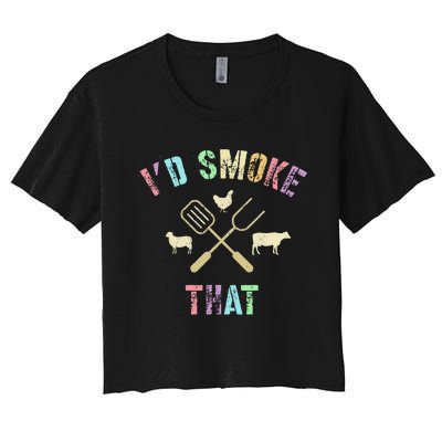 Funny Grilling ID Smoke That Grills Chef Pit Meat Gangster Women's Crop Top Tee