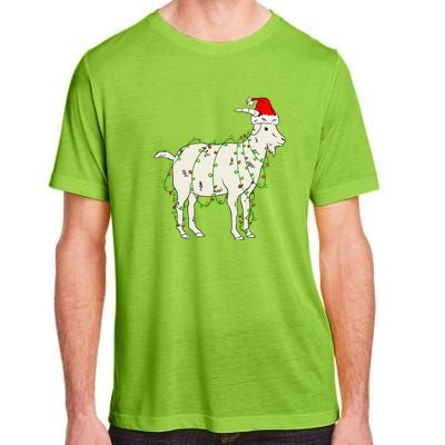 Funny Goat In Tangled Christmas Lights Santa Claus Hat Adult ChromaSoft Performance T-Shirt