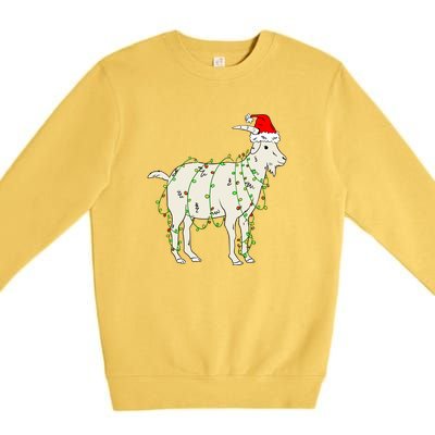 Funny Goat In Tangled Christmas Lights Santa Claus Hat Premium Crewneck Sweatshirt