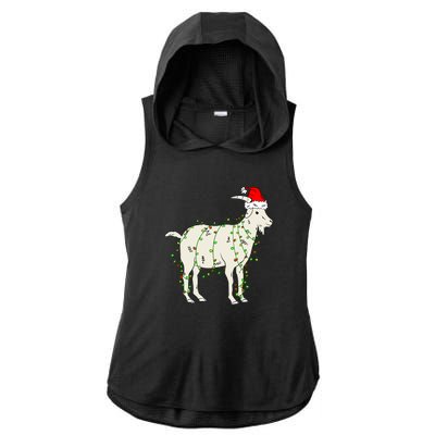 Funny Goat In Tangled Christmas Lights Santa Claus Hat Ladies PosiCharge Tri-Blend Wicking Draft Hoodie Tank