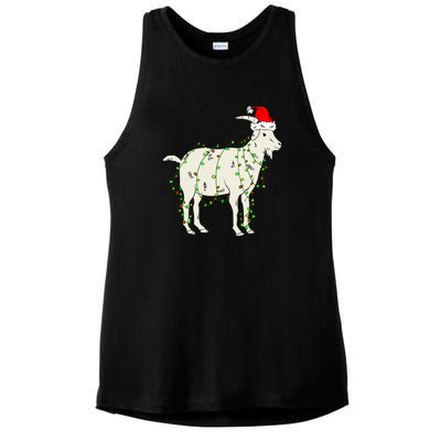 Funny Goat In Tangled Christmas Lights Santa Claus Hat Ladies PosiCharge Tri-Blend Wicking Tank