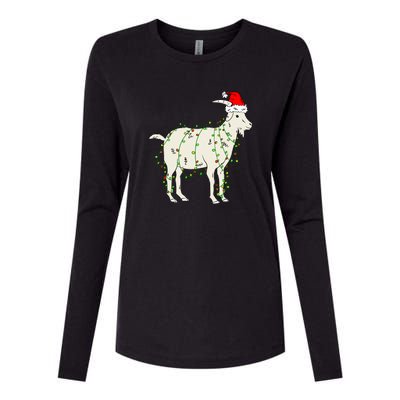 Funny Goat In Tangled Christmas Lights Santa Claus Hat Womens Cotton Relaxed Long Sleeve T-Shirt