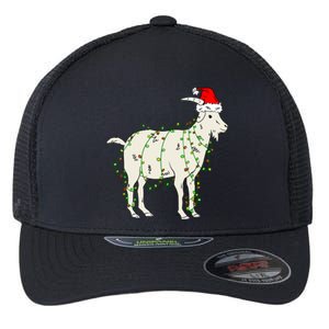 Funny Goat In Tangled Christmas Lights Santa Claus Hat Flexfit Unipanel Trucker Cap