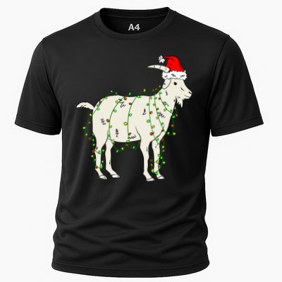 Funny Goat In Tangled Christmas Lights Santa Claus Hat Performance Shirt