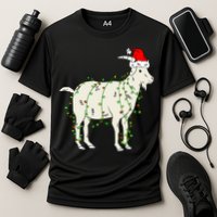 Funny Goat In Tangled Christmas Lights Santa Claus Hat Cooling Performance Crew T-Shirt