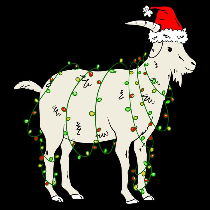 Funny Goat In Tangled Christmas Lights Santa Claus Hat Cooling Performance Crew T-Shirt