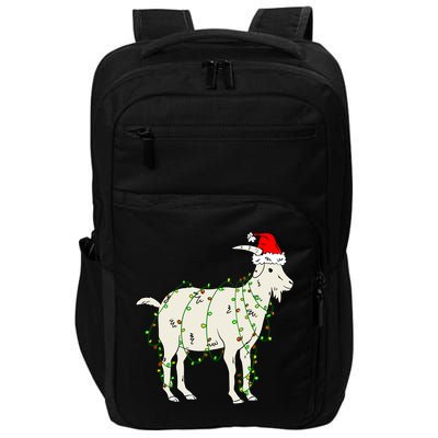 Funny Goat In Tangled Christmas Lights Santa Claus Hat Impact Tech Backpack