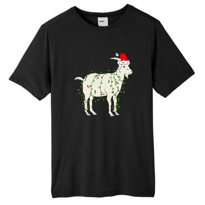 Funny Goat In Tangled Christmas Lights Santa Claus Hat Tall Fusion ChromaSoft Performance T-Shirt