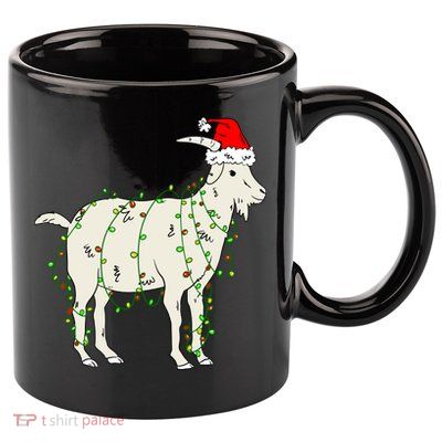 Funny Goat In Tangled Christmas Lights Santa Claus Hat 11oz C Handle Ceramic Mug