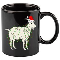 Funny Goat In Tangled Christmas Lights Santa Claus Hat 11oz C Handle Ceramic Mug
