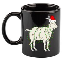 Funny Goat In Tangled Christmas Lights Santa Claus Hat 11oz C Handle Ceramic Mug