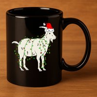 Funny Goat In Tangled Christmas Lights Santa Claus Hat 11oz C Handle Ceramic Mug