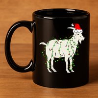 Funny Goat In Tangled Christmas Lights Santa Claus Hat 11oz C Handle Ceramic Mug