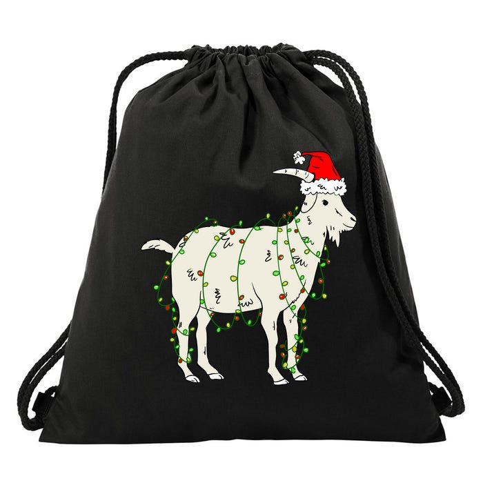 Funny Goat In Tangled Christmas Lights Santa Claus Hat Drawstring Bag