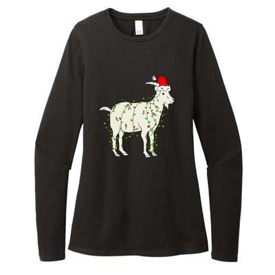 Funny Goat In Tangled Christmas Lights Santa Claus Hat Womens CVC Long Sleeve Shirt