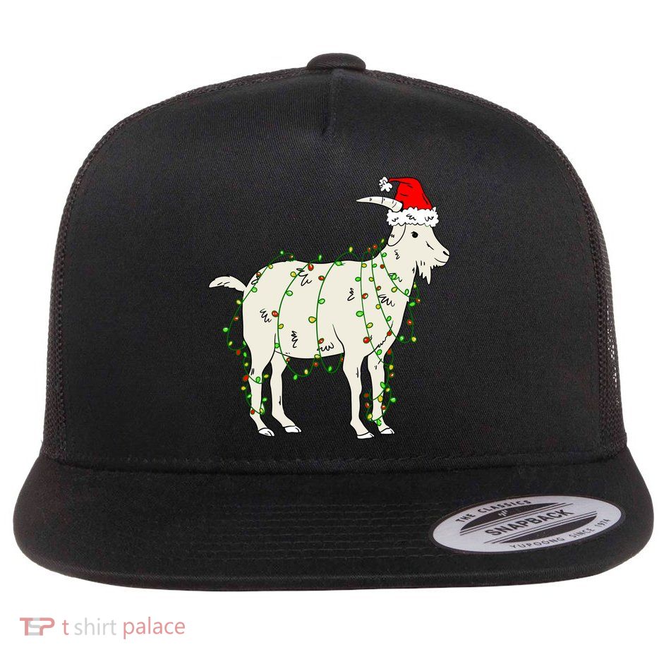 Funny Goat In Tangled Christmas Lights Santa Claus Hat Flatbill Hat