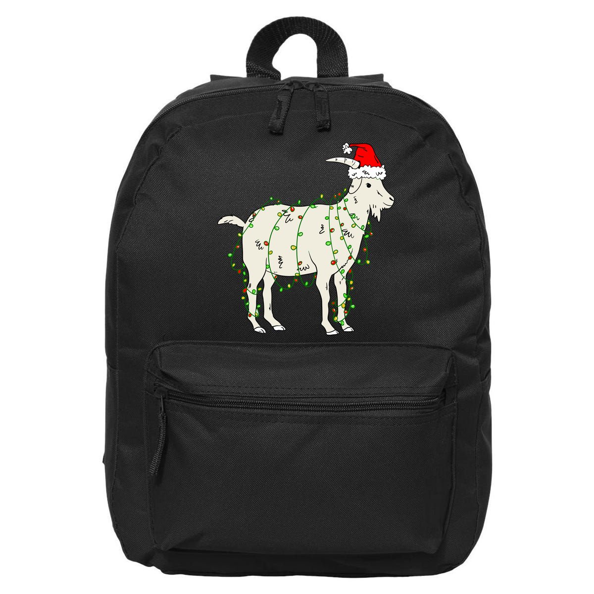 Funny Goat In Tangled Christmas Lights Santa Claus Hat 16 in Basic Backpack