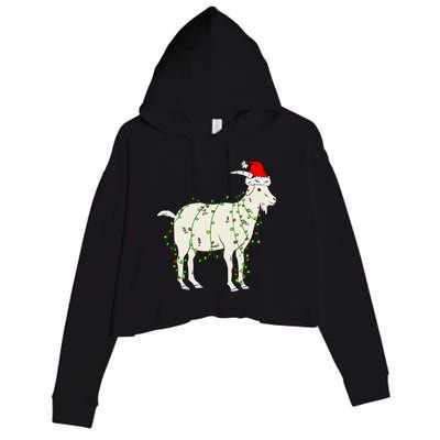 Funny Goat In Tangled Christmas Lights Santa Claus Hat Crop Fleece Hoodie