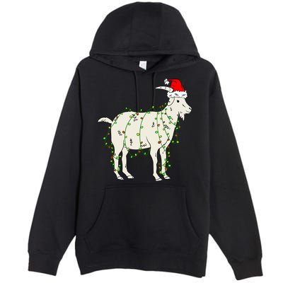 Funny Goat In Tangled Christmas Lights Santa Claus Hat Premium Pullover Hoodie