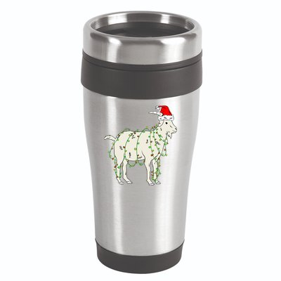Funny Goat In Tangled Christmas Lights Santa Claus Hat 16oz Travel Tumbler