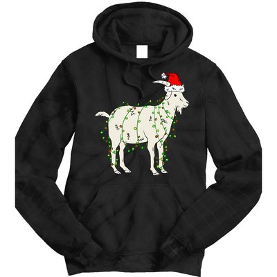 Funny Goat In Tangled Christmas Lights Santa Claus Hat Tie Dye Hoodie