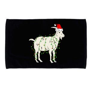 Funny Goat In Tangled Christmas Lights Santa Claus Hat Microfiber Hand Towel