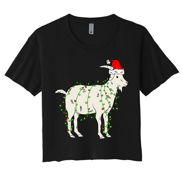 Funny Goat In Tangled Christmas Lights Santa Claus Hat Women's Crop Top Tee