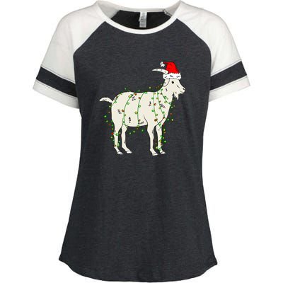 Funny Goat In Tangled Christmas Lights Santa Claus Hat Enza Ladies Jersey Colorblock Tee