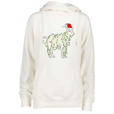 Funny Goat In Tangled Christmas Lights Santa Claus Hat Womens Funnel Neck Pullover Hood